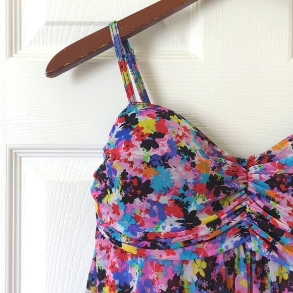 A Shore Fit Colorful Floral Mesh Sweetheart Neckline Padded Tankini Swim Top 12 - Picture 3 of 12